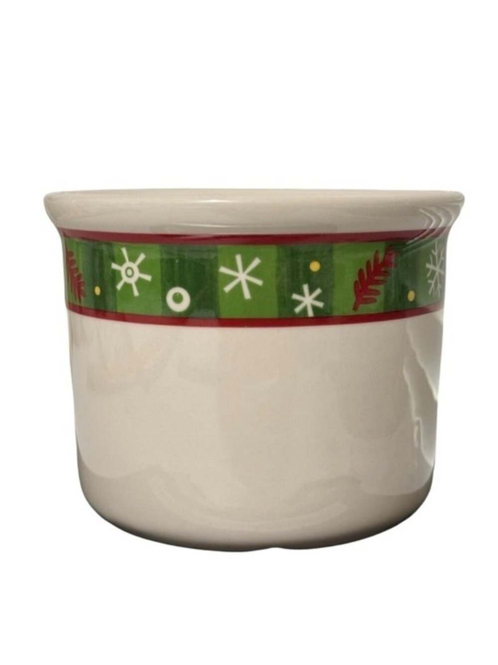 Longaberger Crock Christmas Holly Berry Snowflake Pottery Red Green White 1 Pint
